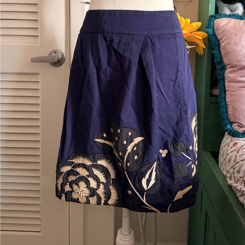 Floreat Navy and Cream Floral A-Line Skirt